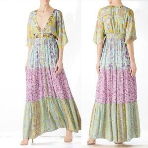 🌻Hemant & Nandita Layla Floral Patchwork Tiered Bohemian Maxi Dress Size Medium